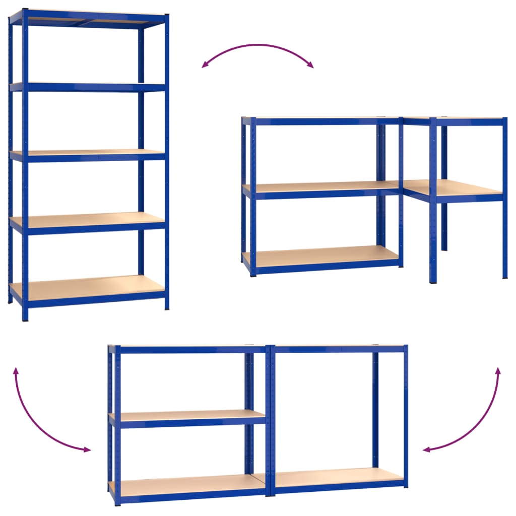 vidaXL 5-Layer Shelves 2 pcs Blue Steel&Engineered Wood