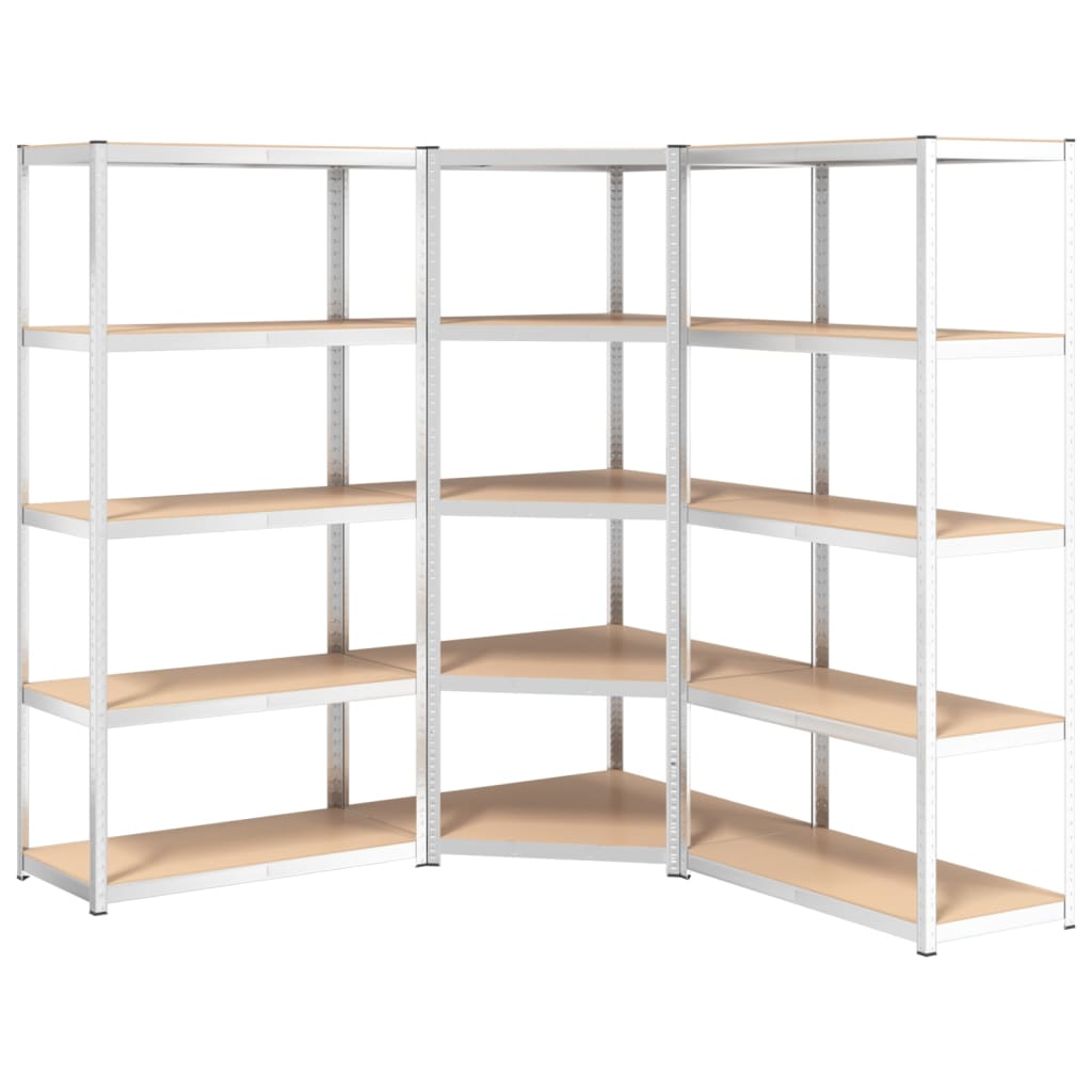 vidaXL 5-Layer Heavy-duty Shelves 3 pcs Silver Steel&Engineered Wood