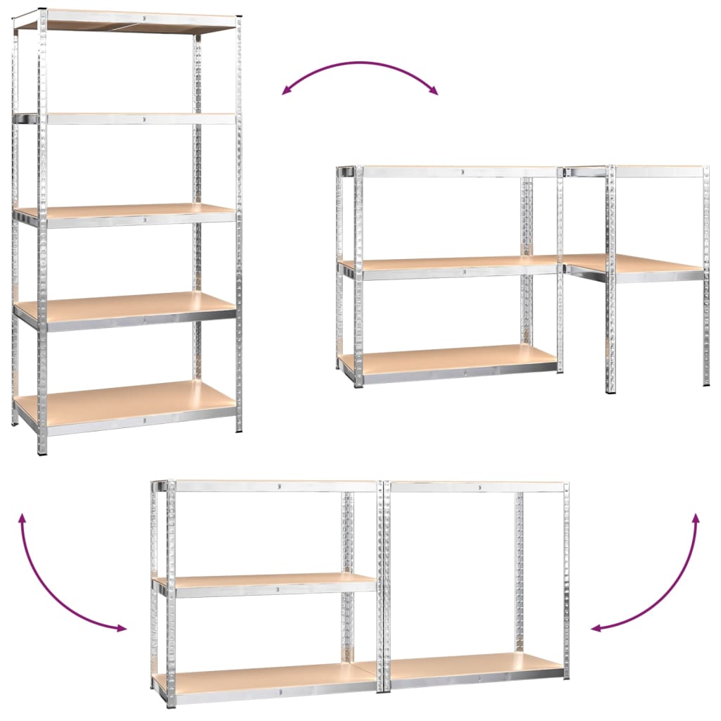 vidaXL 5-Layer Heavy-duty Shelves 3 pcs Silver Steel&Engineered Wood