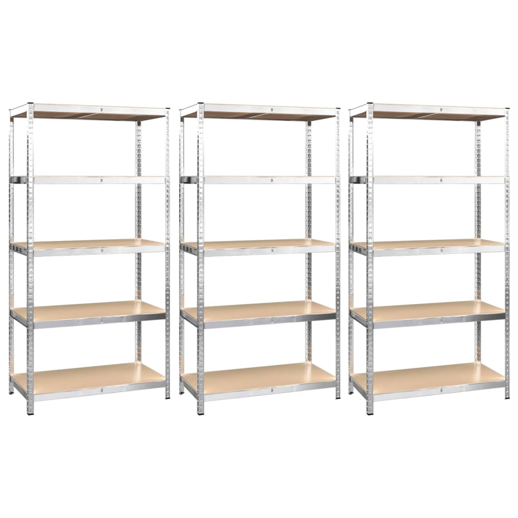 vidaXL 5-Layer Shelves 3 pcs Silver Steel&Engineered Wood