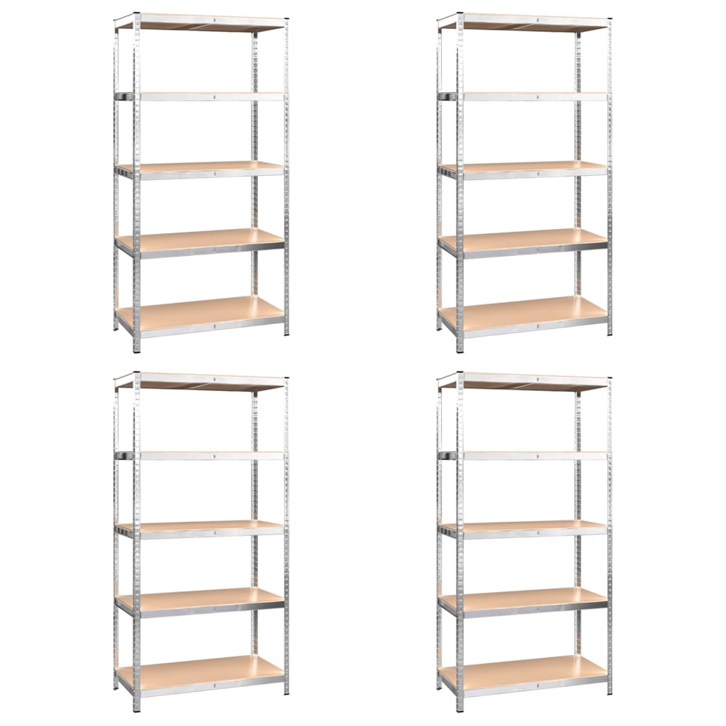 vidaXL 5-Layer Shelves 4 pcs Silver Steel&Engineered Wood