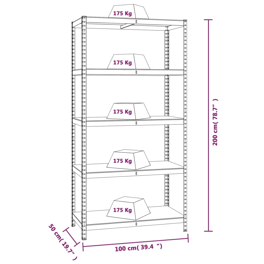 vidaXL 5-Layer Shelves 4 pcs Silver Steel&Engineered Wood