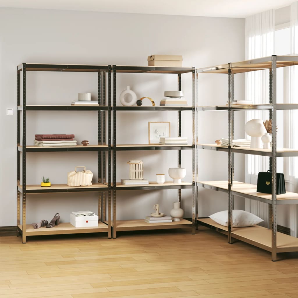 vidaXL 5-Layer Shelves 4 pcs Silver Steel&Engineered Wood