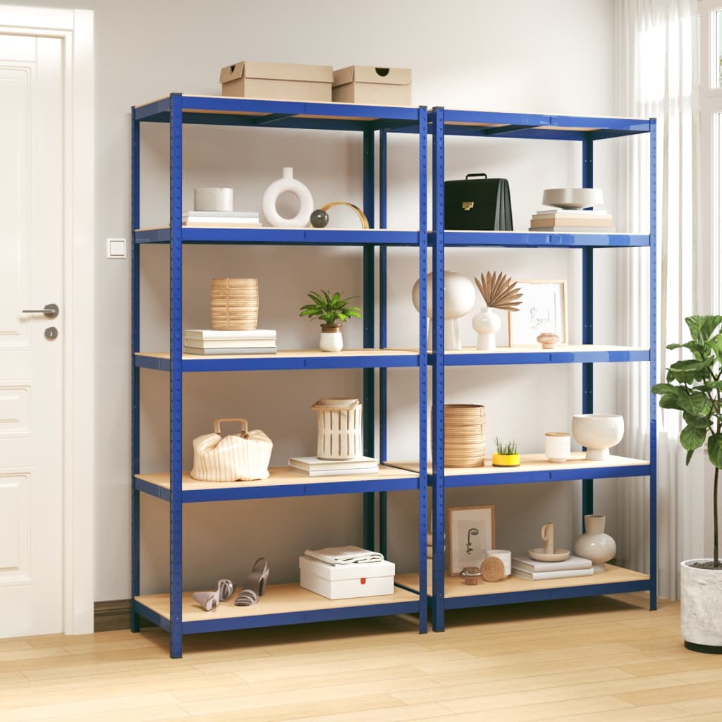 vidaXL 5-Layer Shelves 2 pcs Blue Steel&Engineered Wood