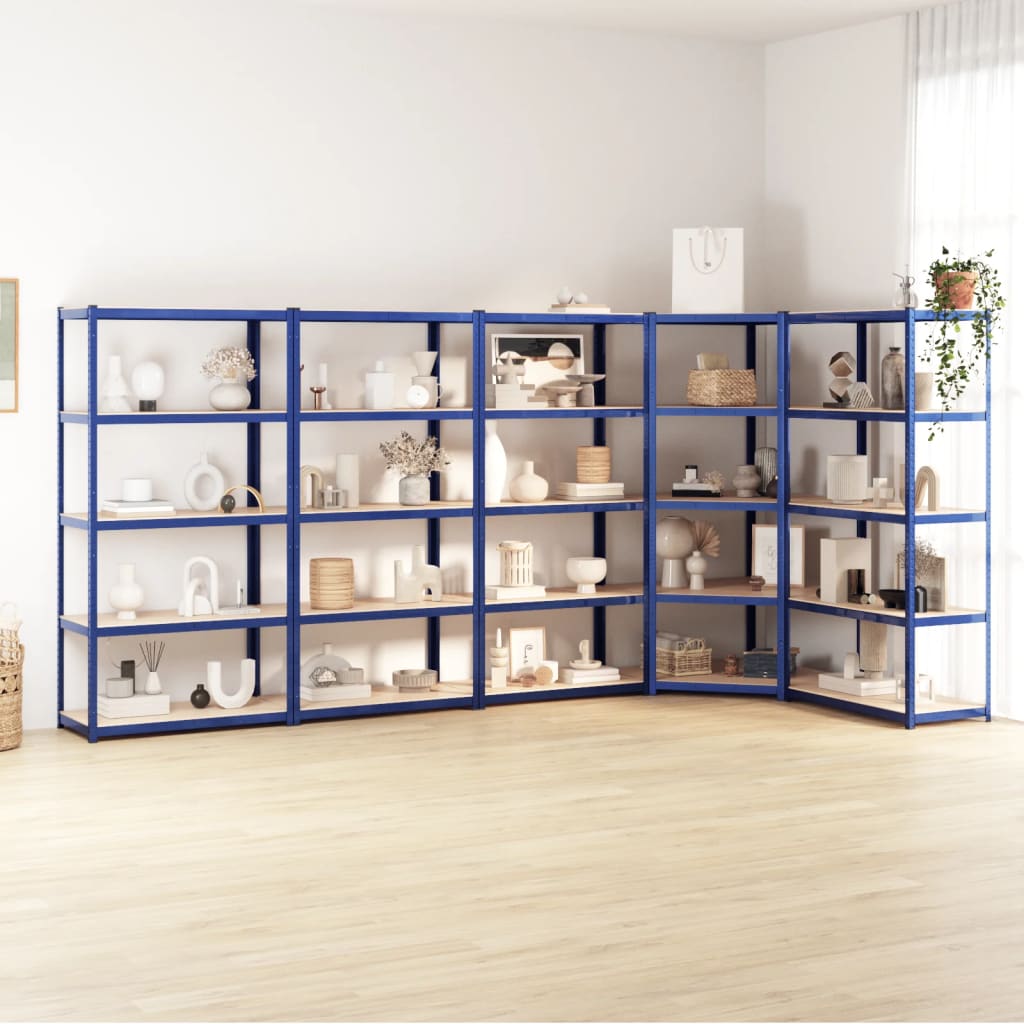 vidaXL 5-Layer Shelves 5 pcs Blue Steel&Engineered Wood