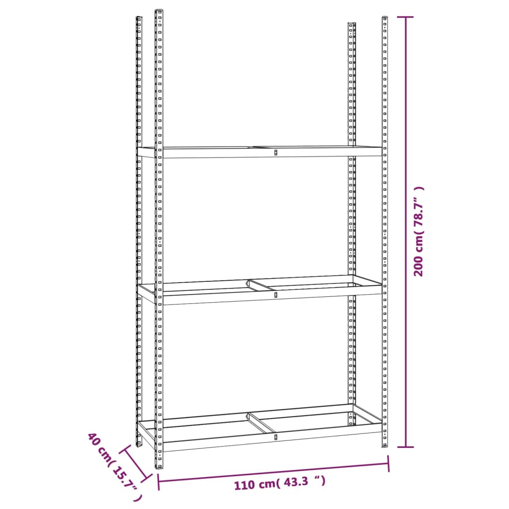 vidaXL 3-Layer Tire Racks 3 pcs Silver 110x40x200 cm Steel