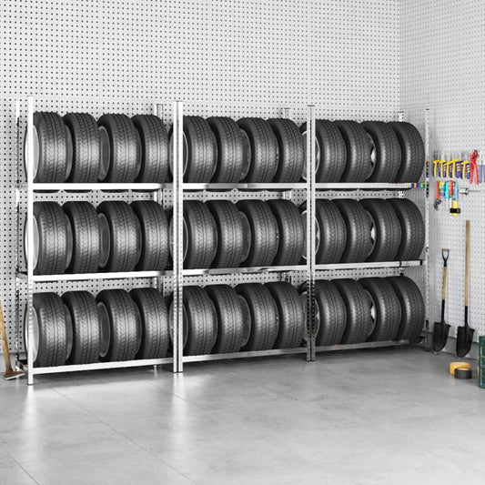 vidaXL 3-Layer Tire Racks 3 pcs Silver 110x40x200 cm Steel