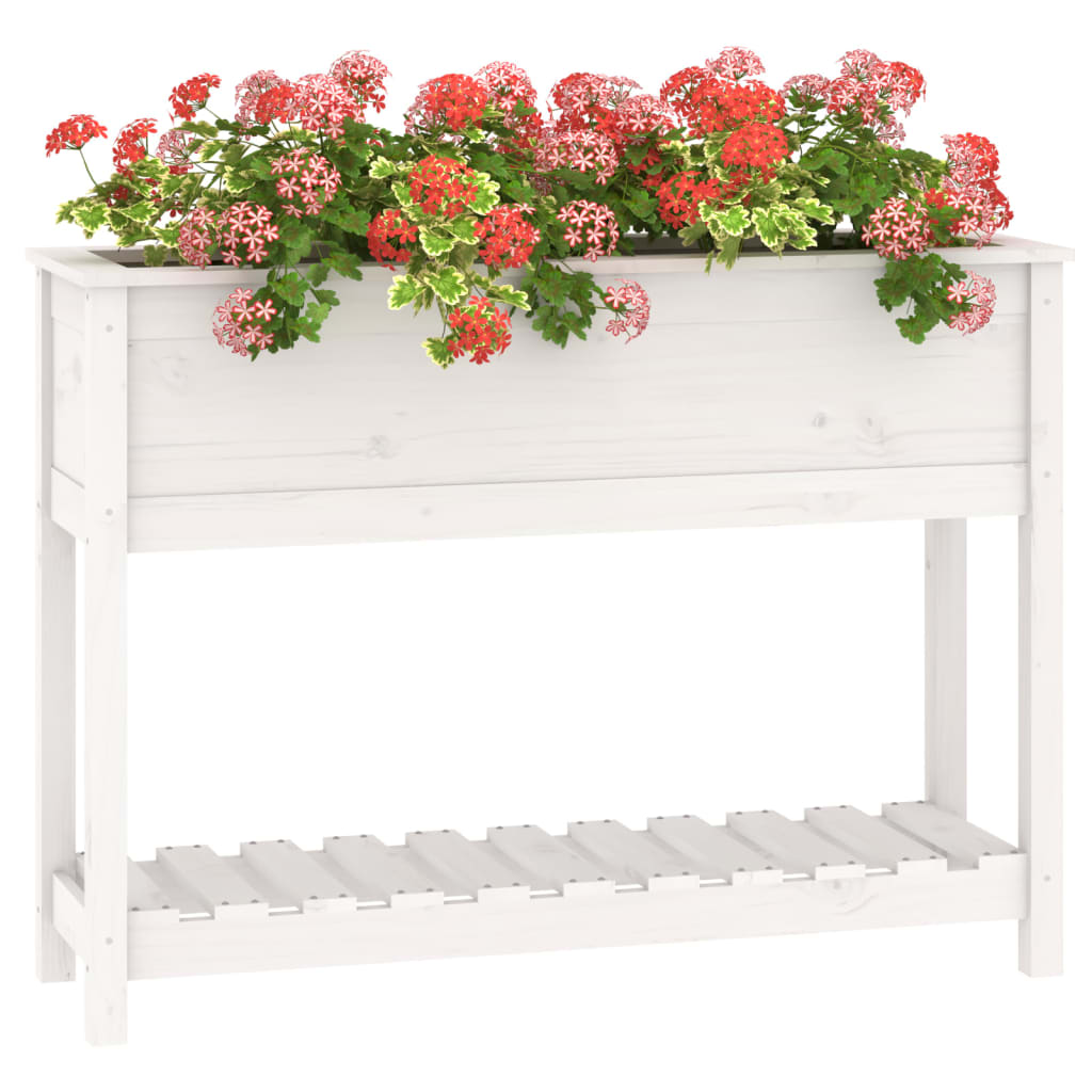 vidaXL Planter with Shelf White 111.5x34.5x81 cm Solid Wood Pine