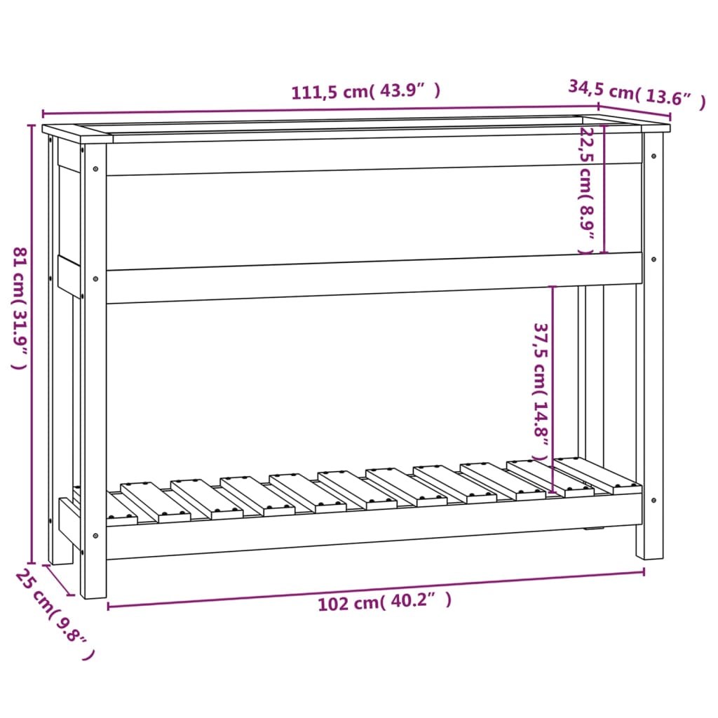 vidaXL Planter with Shelf White 111.5x34.5x81 cm Solid Wood Pine