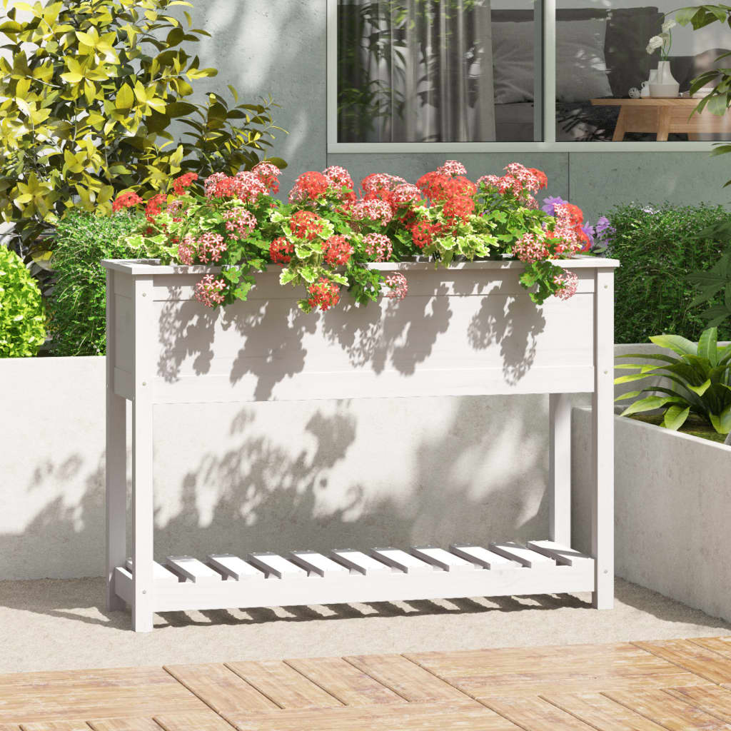 vidaXL Planter with Shelf White 111.5x34.5x81 cm Solid Wood Pine