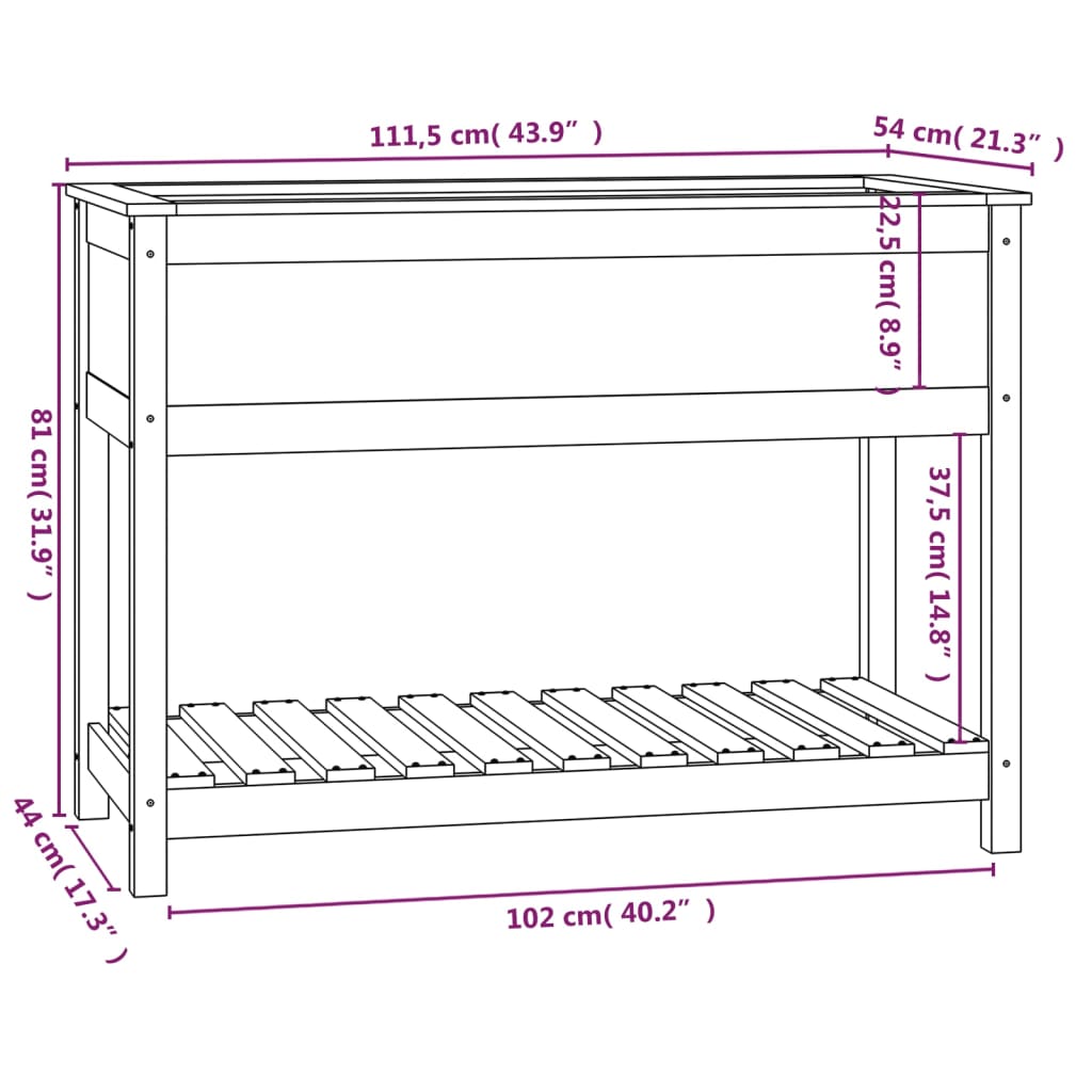 vidaXL Planter with Shelf 111.5x54x81 cm Solid Wood Pine