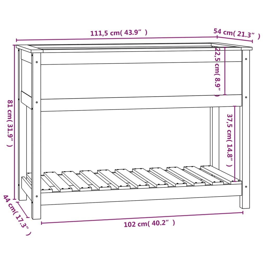 vidaXL Planter with Shelf Black 111.5x54x81 cm Solid Wood Pine