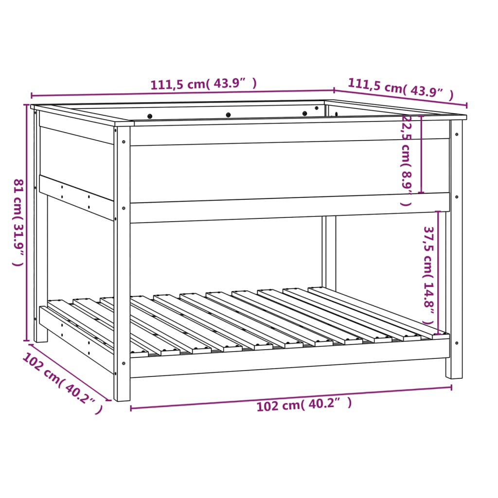 vidaXL Planter with Shelf Grey 111.5x111.5x81 cm Solid Wood Pine