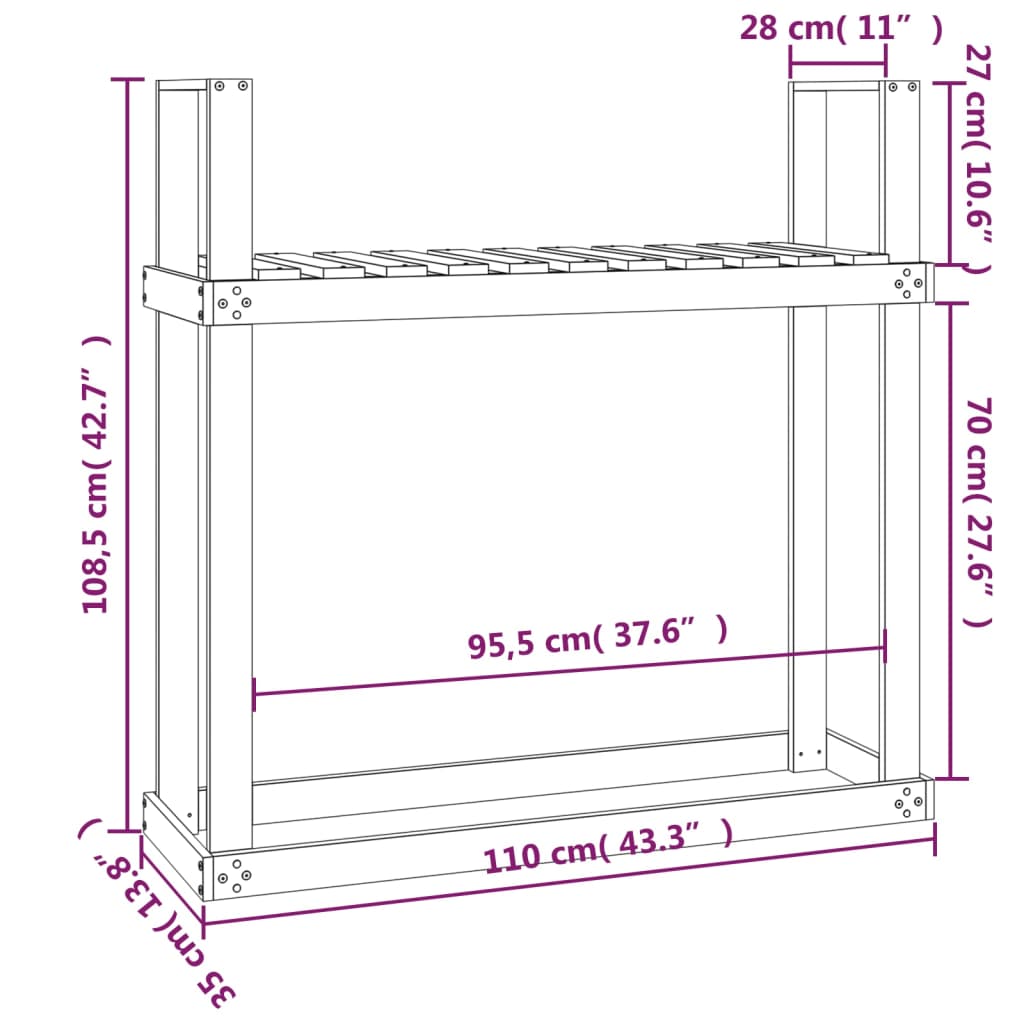 vidaXL Firewood Rack Honey Brown 110x35x108.5 cm Solid Wood Pine