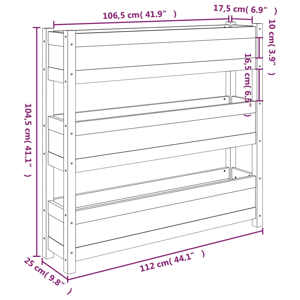 vidaXL Planter 112x25x104.5 cm Solid Wood Pine