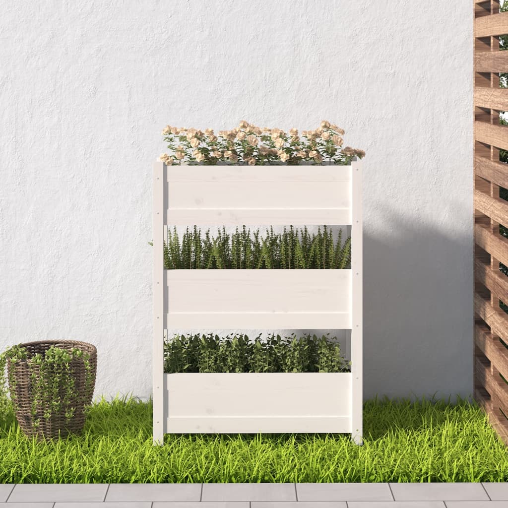 vidaXL Planter White 77x25x104.5 cm Solid Wood Pine