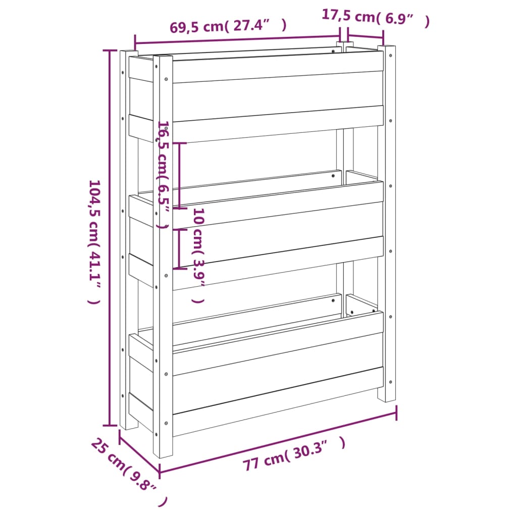 vidaXL Planter White 77x25x104.5 cm Solid Wood Pine