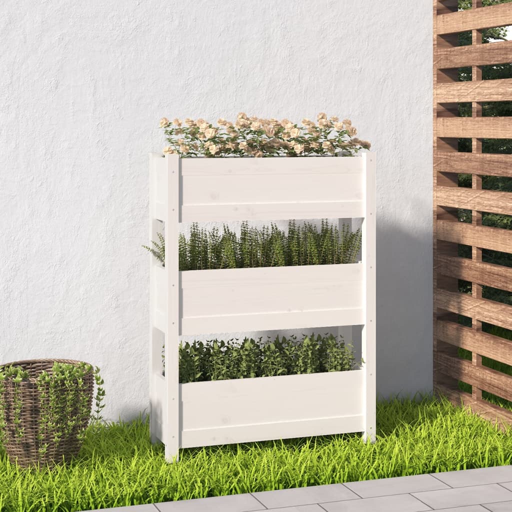 vidaXL Planter White 77x25x104.5 cm Solid Wood Pine