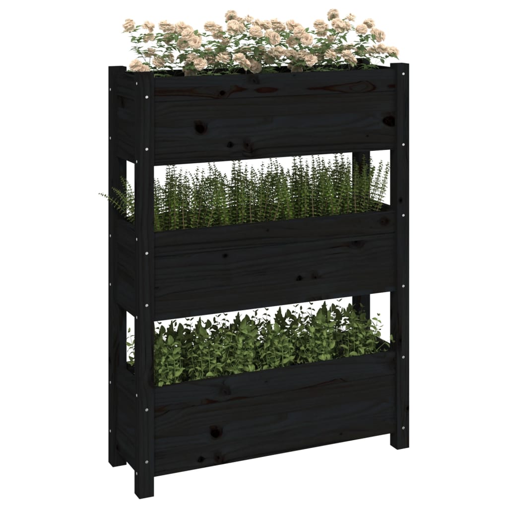 vidaXL Planter Black 77x25x104.5 cm Solid Wood Pine