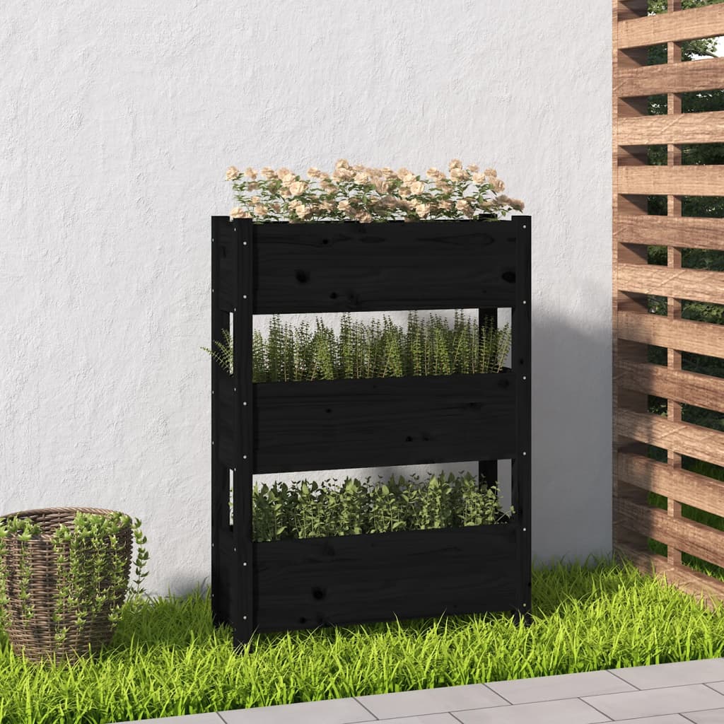 vidaXL Planter Black 77x25x104.5 cm Solid Wood Pine