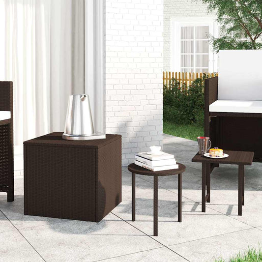 Side Tables 3 pcs Brown Poly Rattan