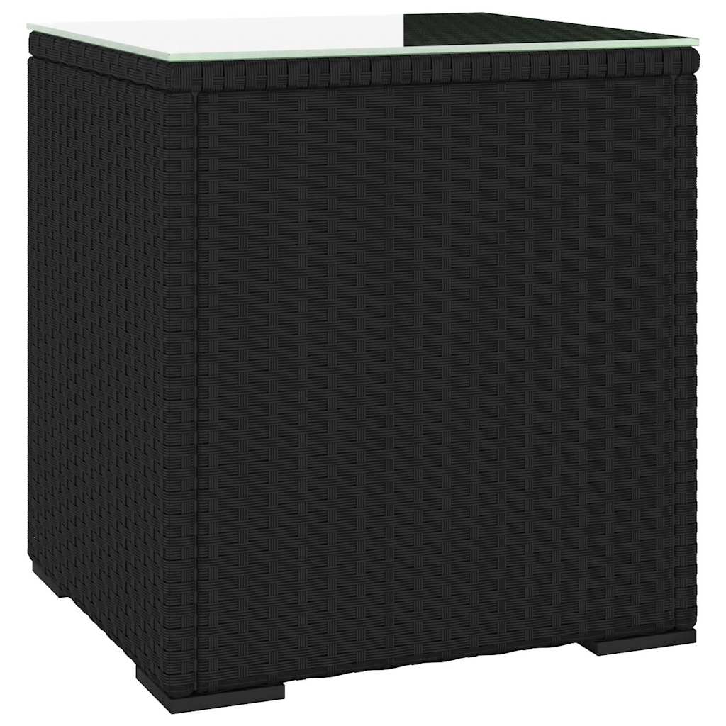 Side Table Black 40x37x40,5 cm Poly Rattan and Tempered Glass
