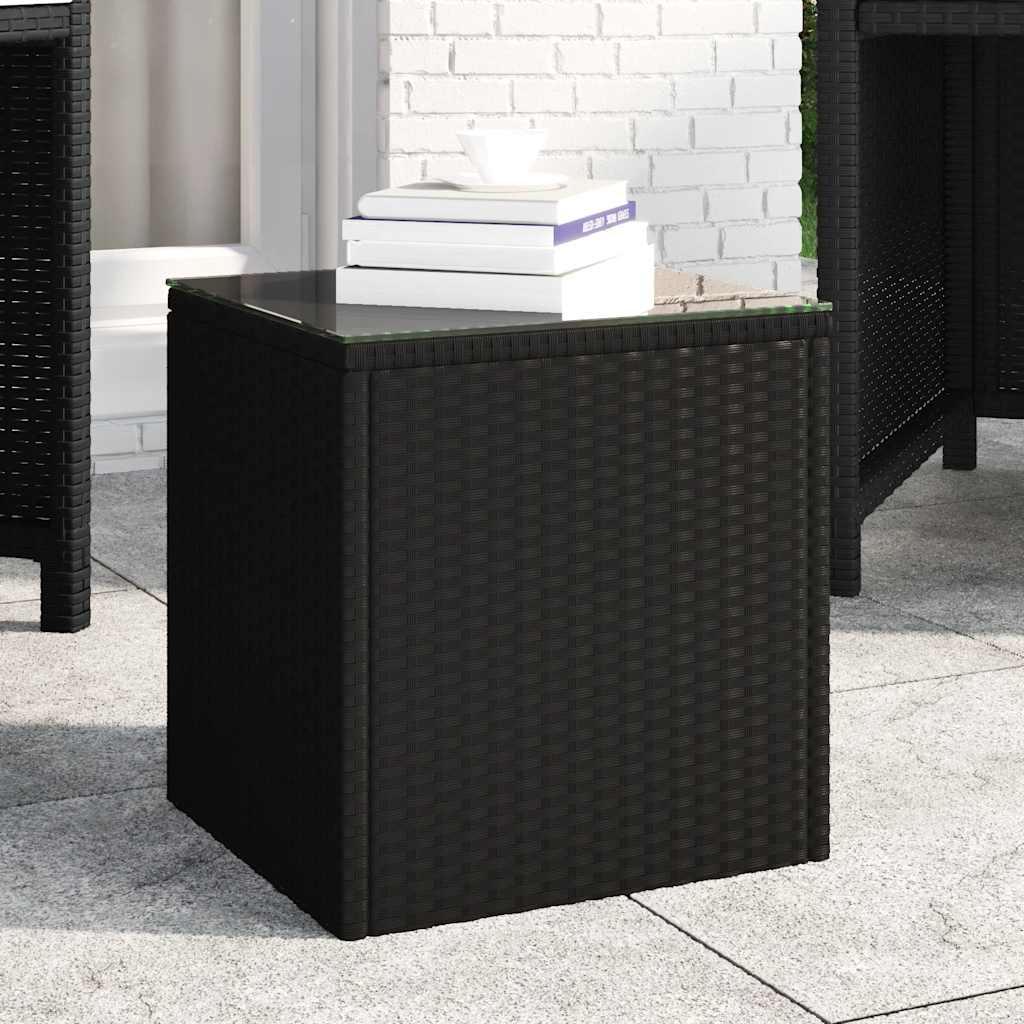 Side Table Black 40x37x40.5 cm Poly Rattan and Tempered Glass