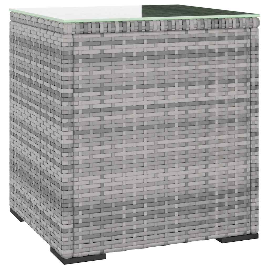 Side Table Grey 40x37x40,5 cm Poly Rattan and Tempered Glass