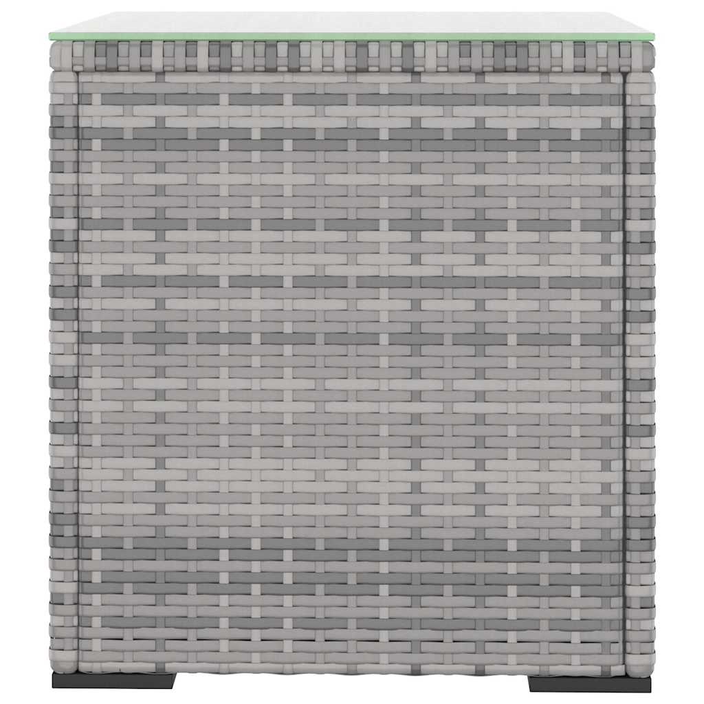 Side Table Grey 40x37x40,5 cm Poly Rattan and Tempered Glass