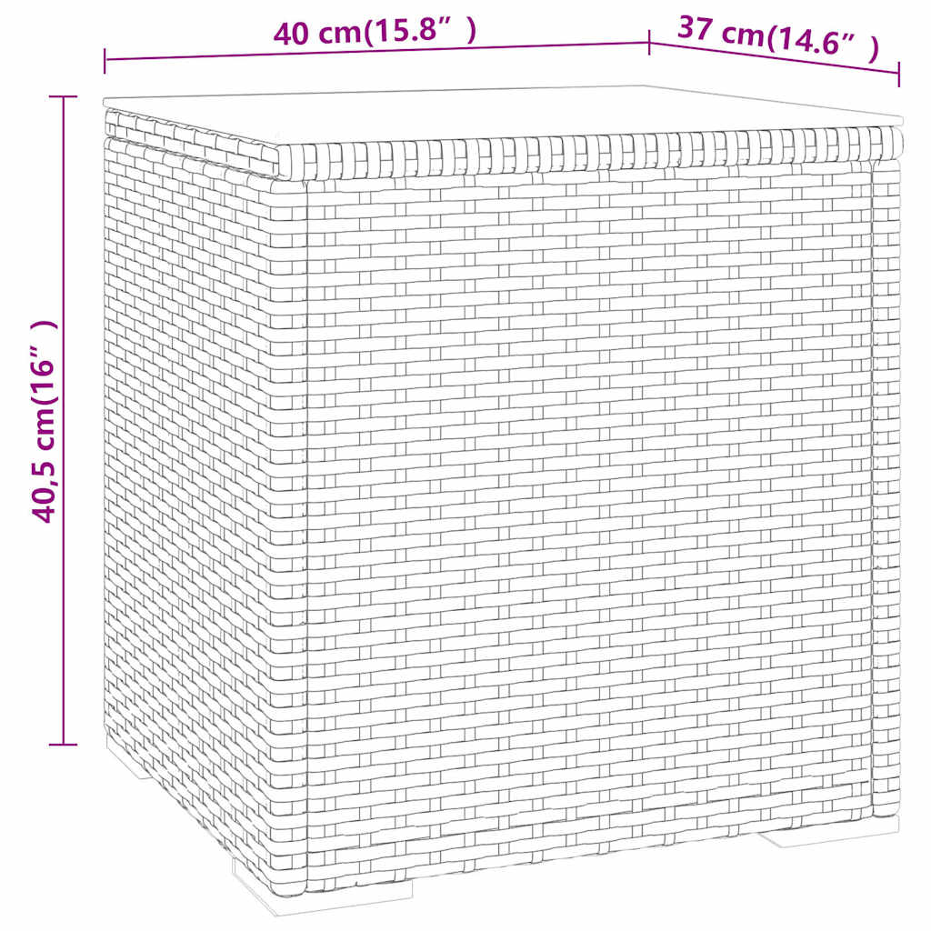 Side Table Grey 40x37x40,5 cm Poly Rattan and Tempered Glass