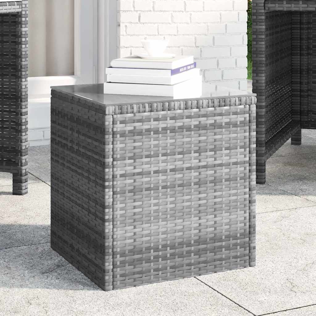 Side Table Grey 40x37x40,5 cm Poly Rattan and Tempered Glass