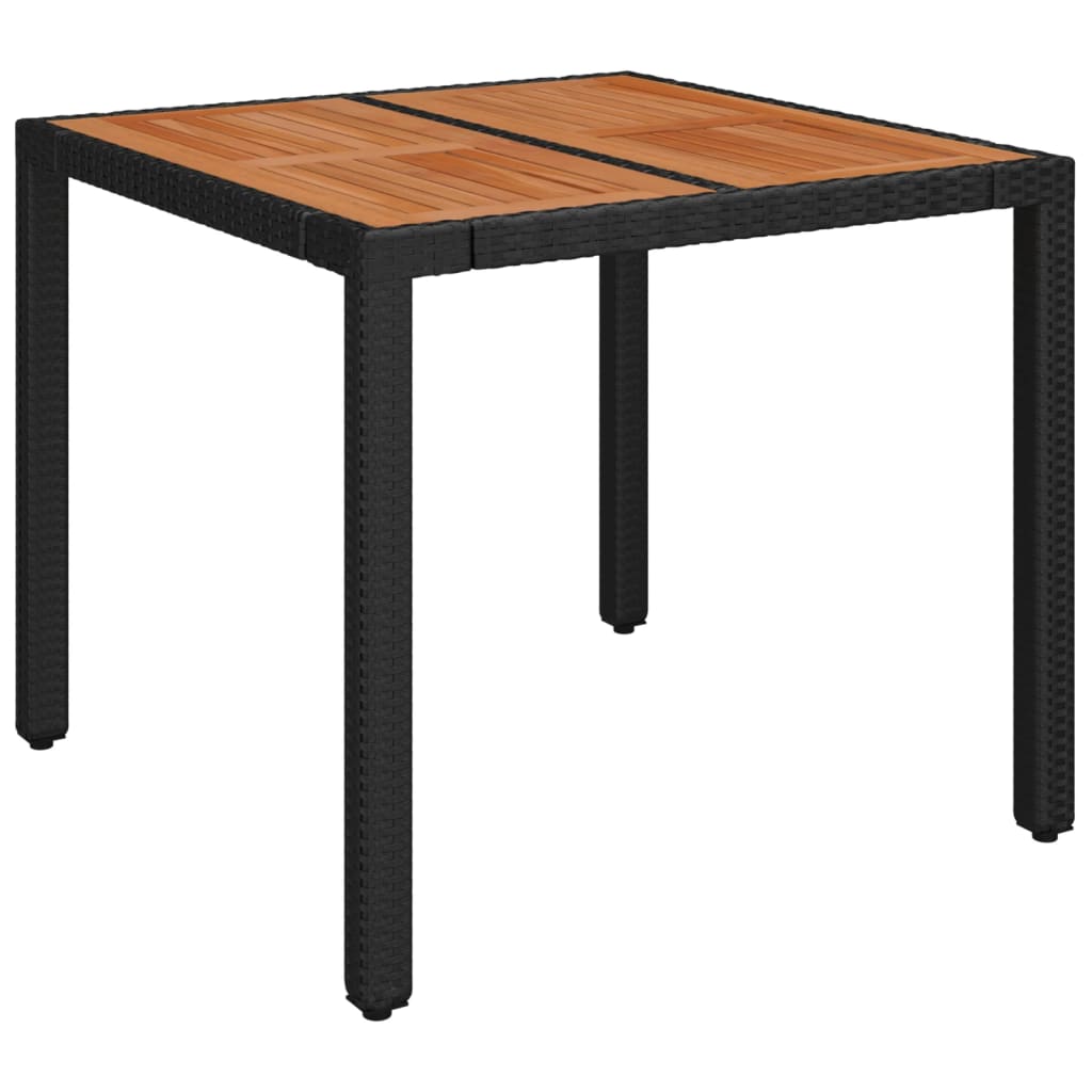 vidaXL Garden Table with Wooden Top Black 90x90x75 cm Poly Rattan