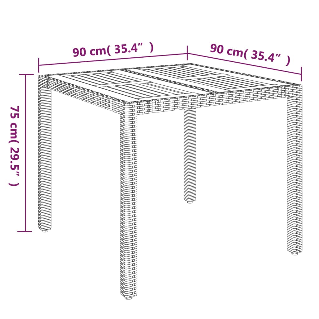 vidaXL Garden Table with Wooden Top Black 90x90x75 cm Poly Rattan