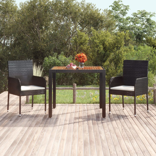 vidaXL Garden Table with Wooden Top Black 90x90x75 cm Poly Rattan