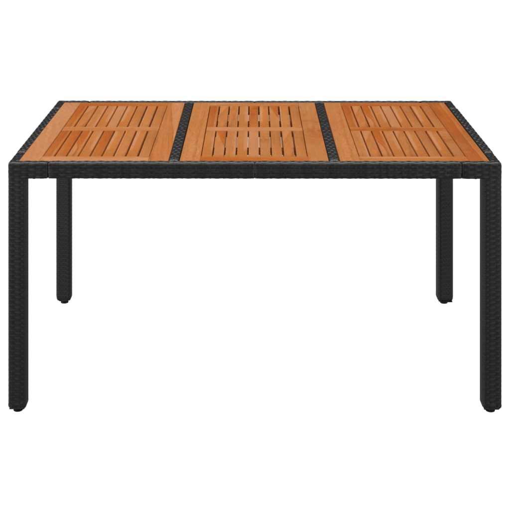 vidaXL Garden Table with Wooden Top Black 150x90x75 cm Poly Rattan