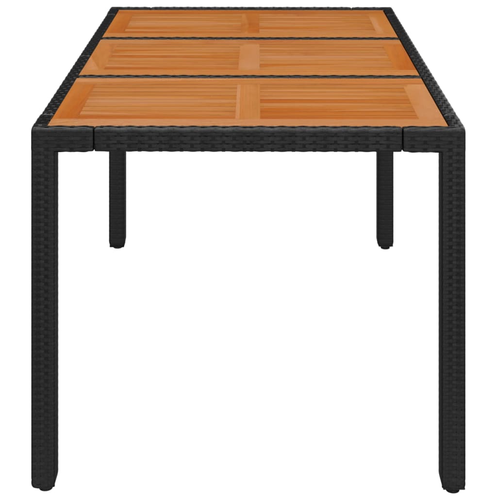 vidaXL Garden Table with Wooden Top Black 150x90x75 cm Poly Rattan