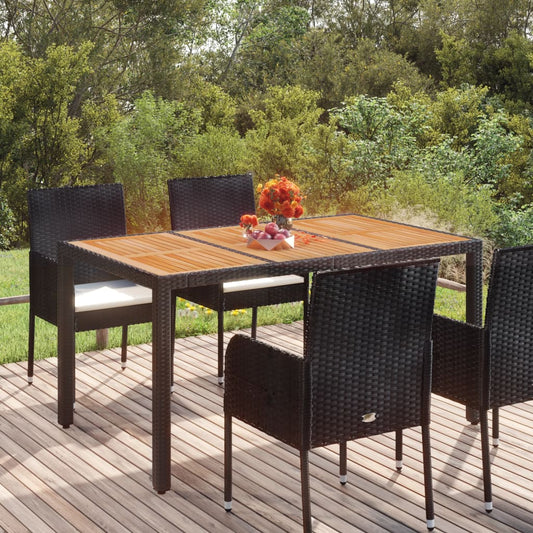 vidaXL Garden Table with Wooden Top Black 150x90x75 cm Poly Rattan