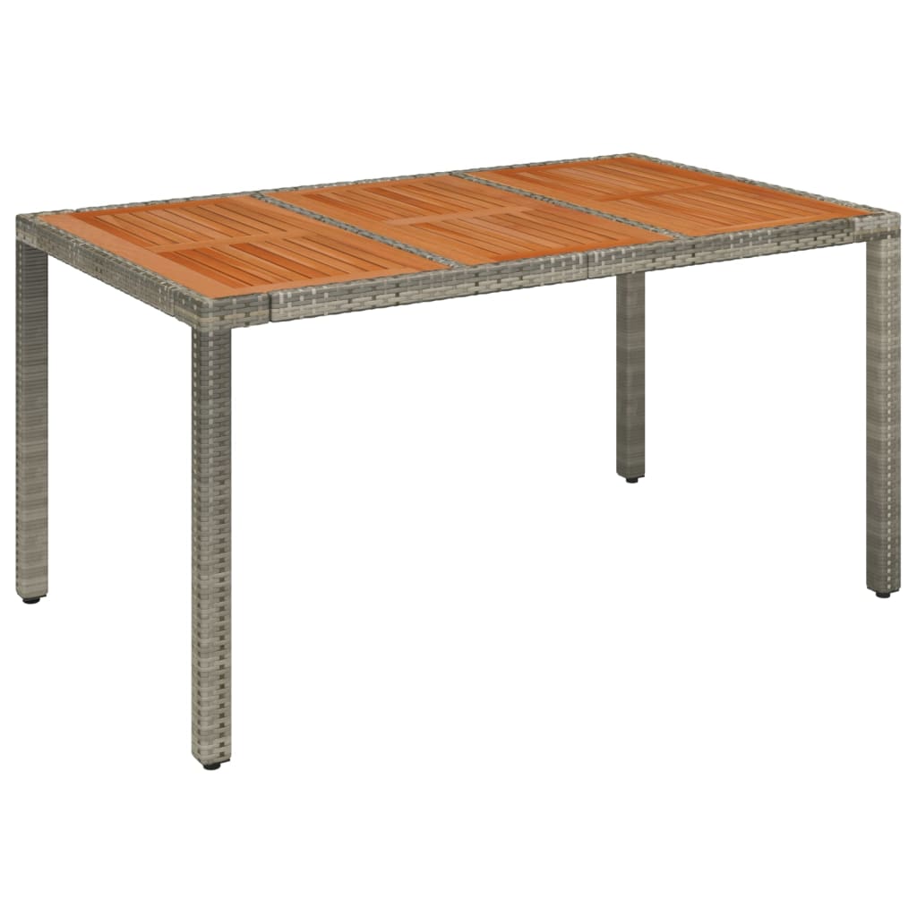 vidaXL Garden Table with Wooden Top Grey 150x90x75 cm Poly Rattan