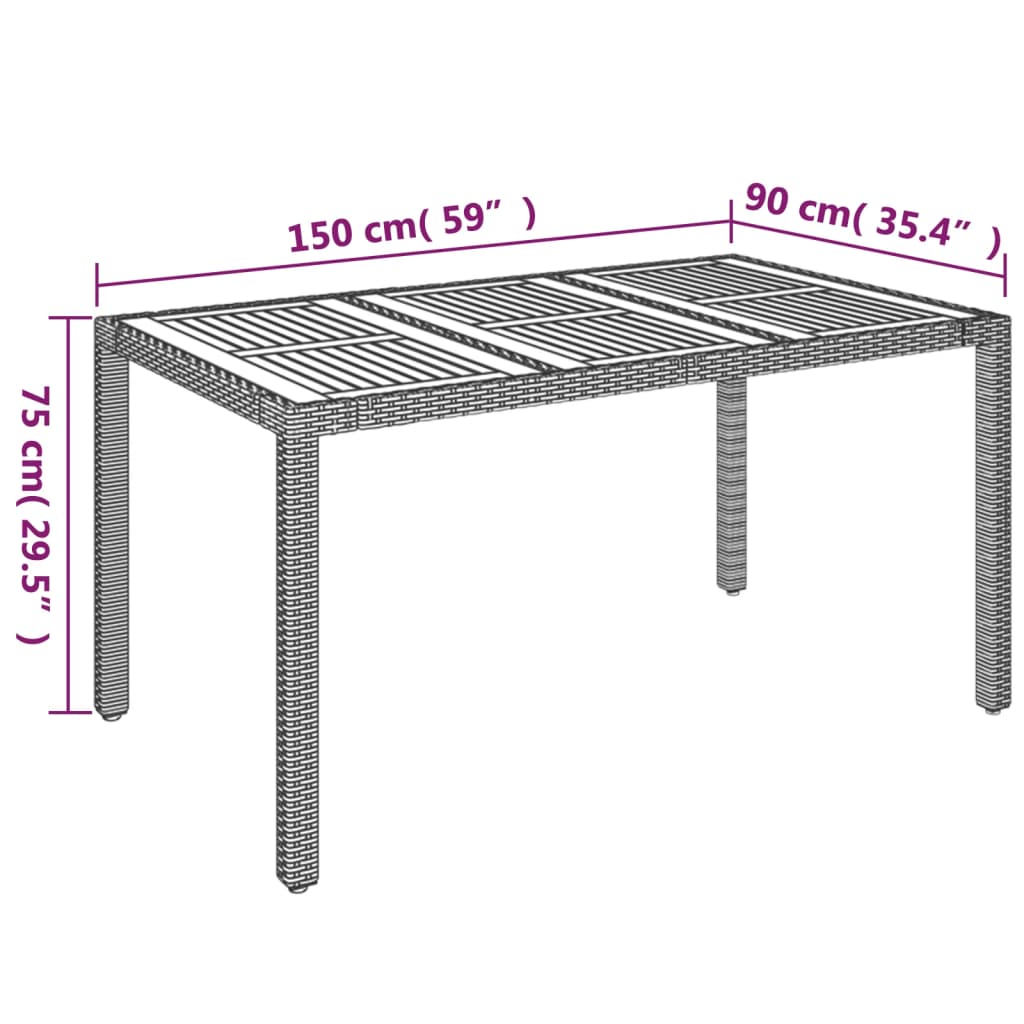 vidaXL Garden Table with Wooden Top Grey 150x90x75 cm Poly Rattan