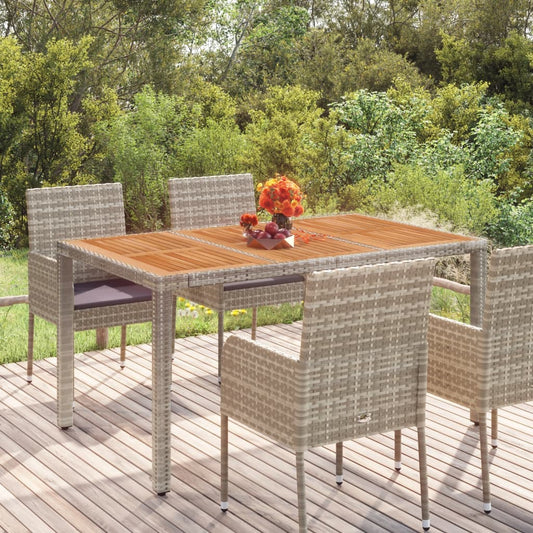 vidaXL Garden Table with Wooden Top Grey 150x90x75 cm Poly Rattan