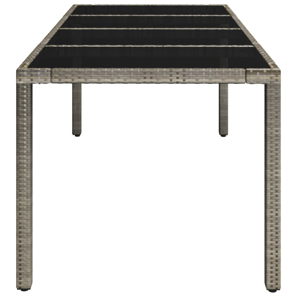 vidaXL Garden Table with Glass Top Grey 190x90x75 cm Poly Rattan