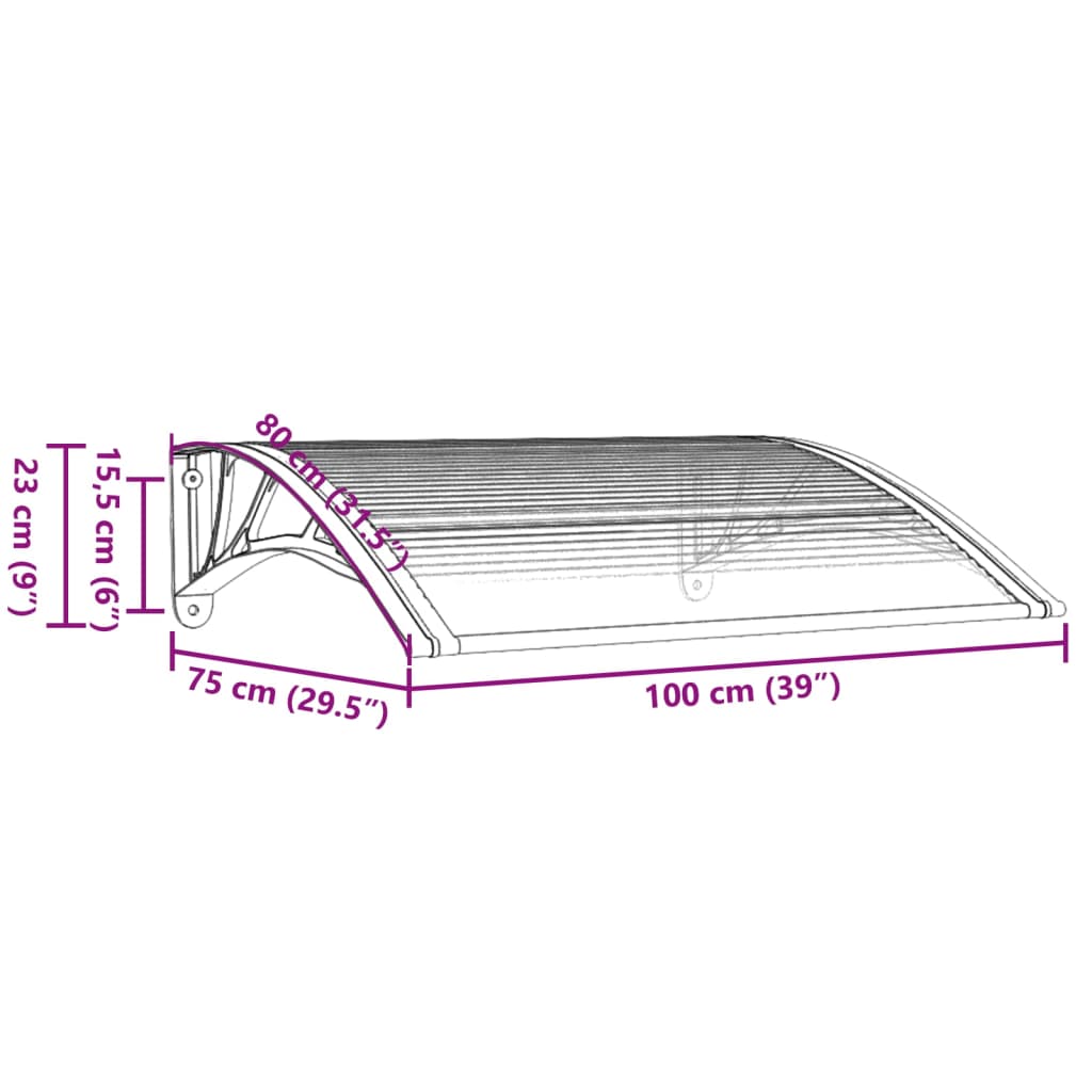 vidaXL Door Canopy Grey and Transparent 100x75 cm Polycarbonate