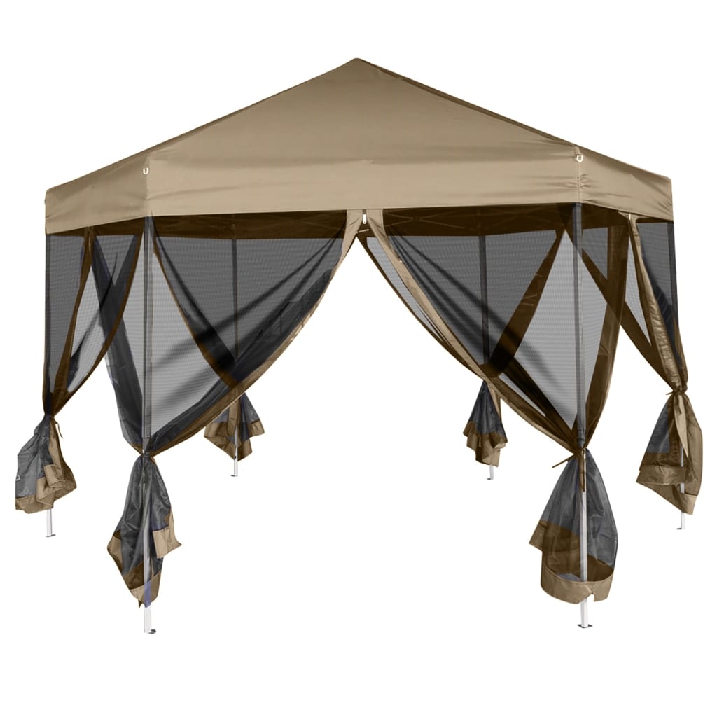 vidaXL Hexagonal Pop-Up Marquee with Sidewalls 3.6x3.1 m Taupe 220g/m²