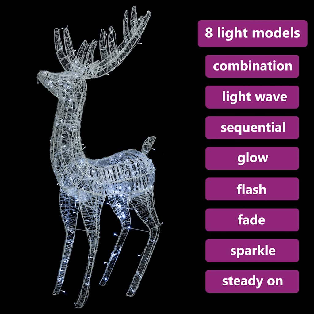 vidaXL XXL Acrylic Christmas Reindeers 250 LED 3 pcs 180 cm Cold white