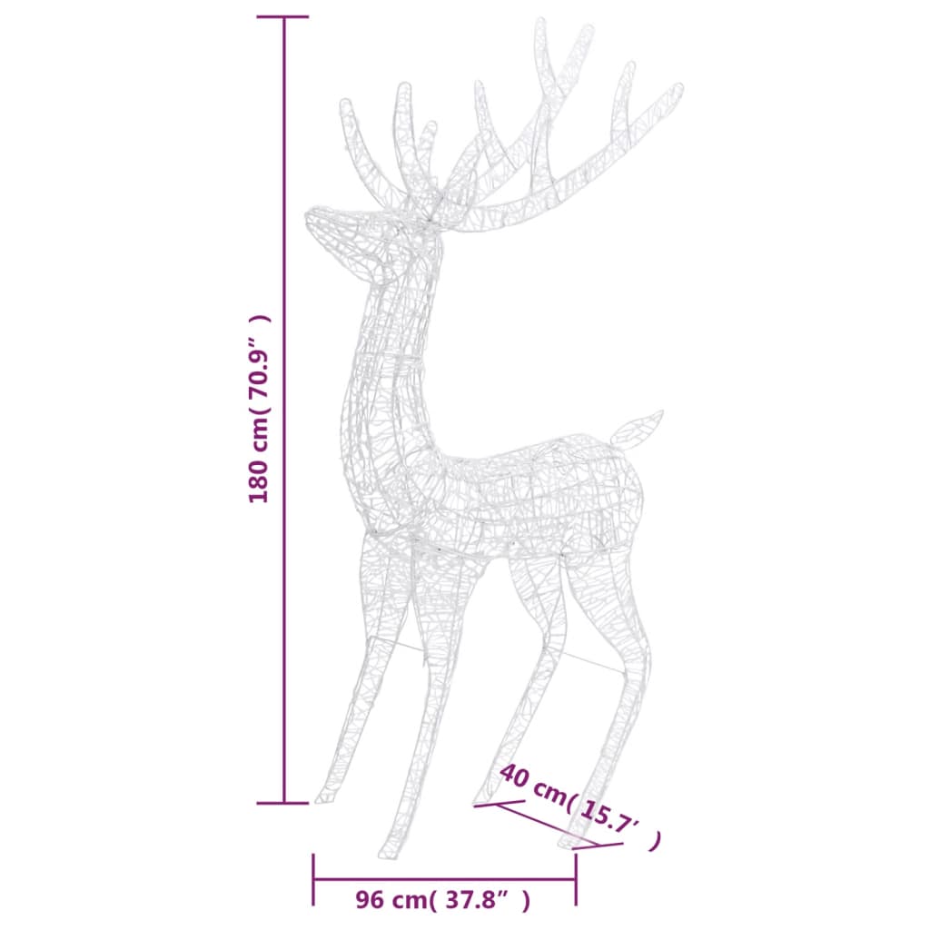 vidaXL XXL Acrylic Christmas Reindeers 250 LED 2 pcs 180 cm Multicolour