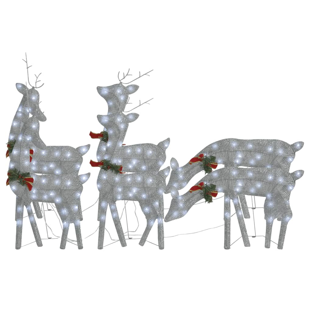 vidaXL Christmas Reindeers 6 pcs Silver Cold White Mesh