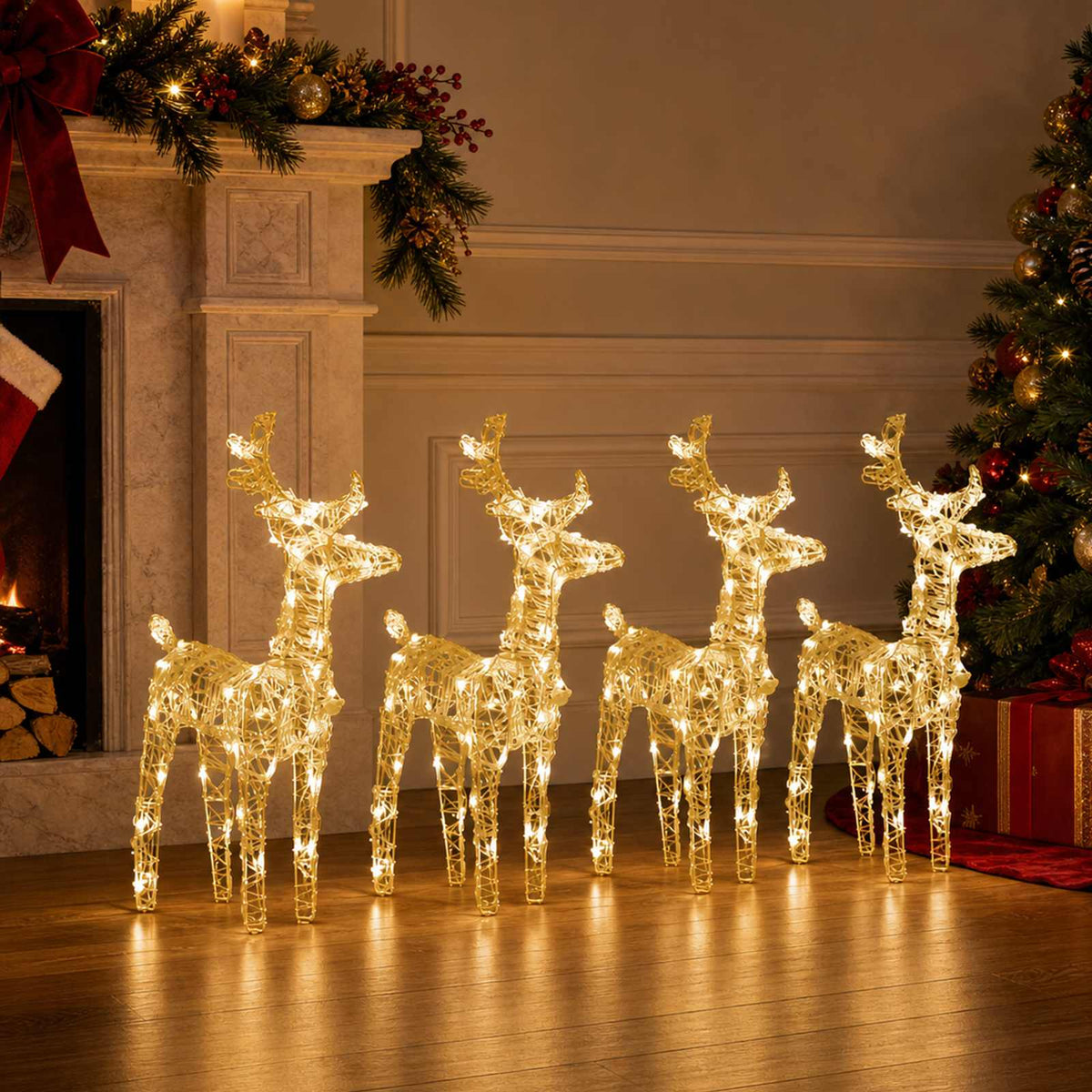 Christmas Reindeers 4 pcs Warm White 160 LEDs Acrylic
