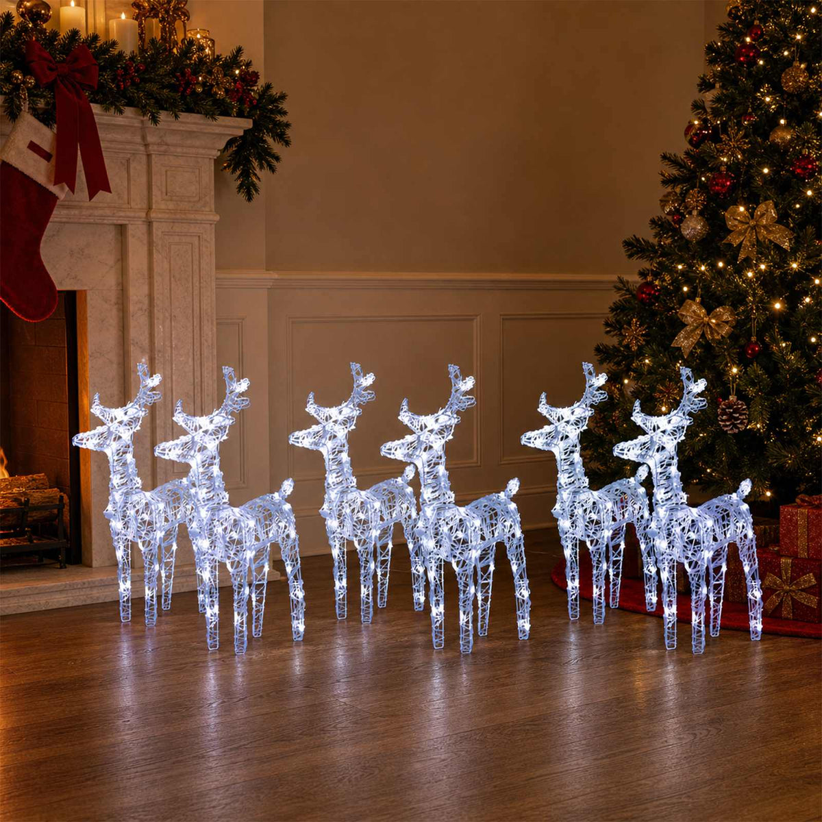 Christmas Reindeers 6 pcs Cold White 240 LEDs Acrylic