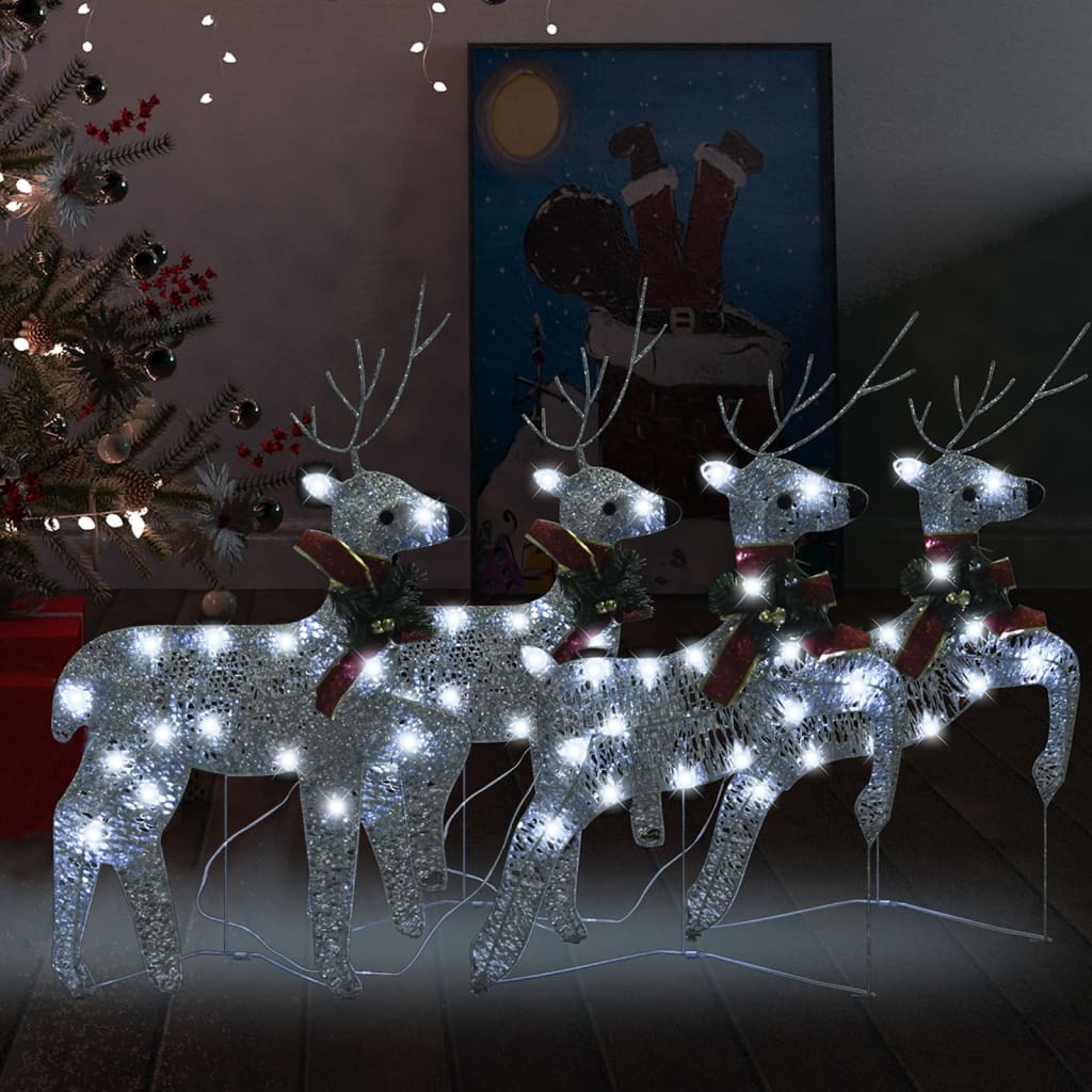 vidaXL Christmas Reindeers 4 pcs Silver 80 LEDs