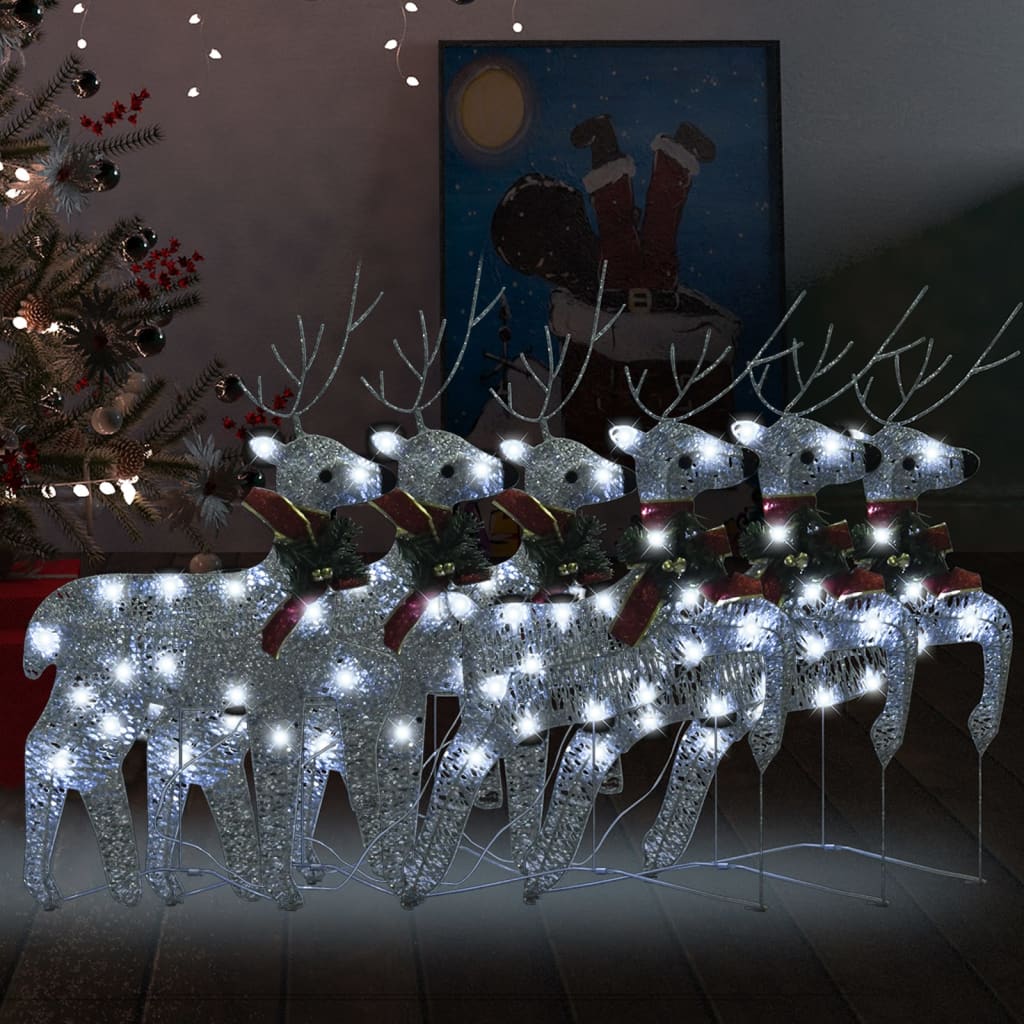 vidaXL Christmas Reindeers 6 pcs Silver 120 LEDs